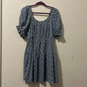 Old Navy Blue with White Embroidery | Puff Sleeves | Short Dress